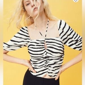 Cropped Cream And Black Zebra Top